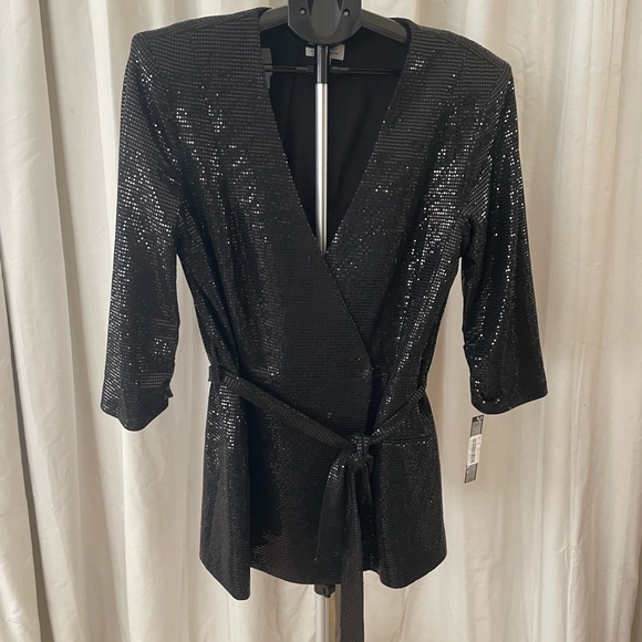 Tahari Black Sequined Wrap Top - Picture 1 of 3